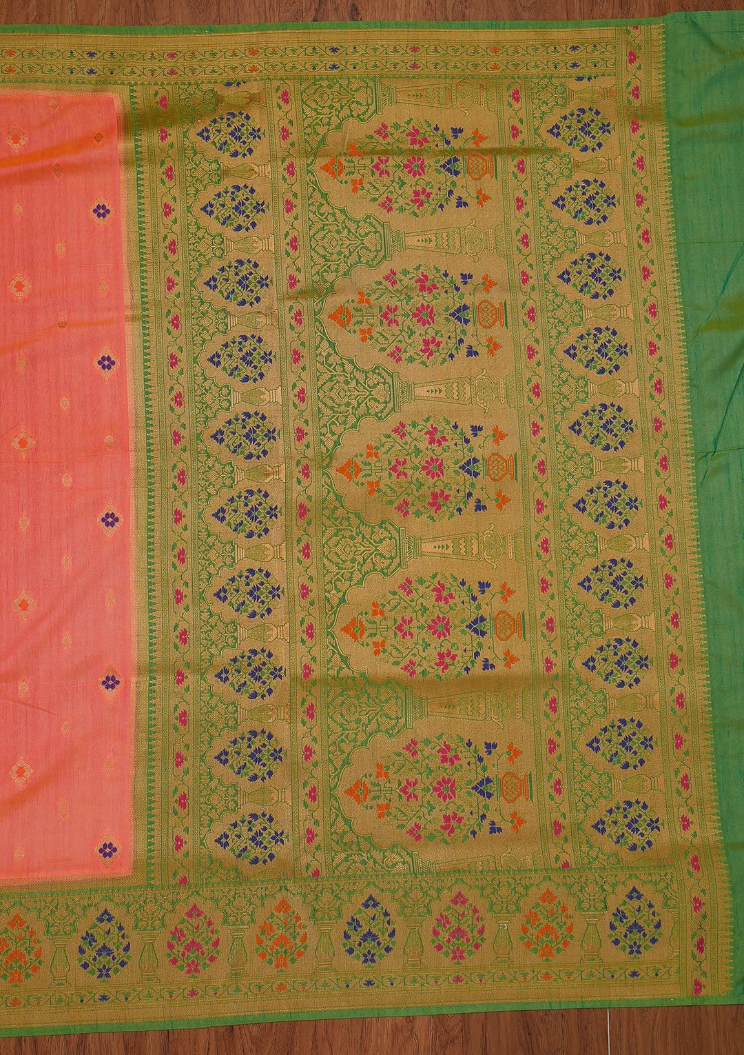 Peach Zariwork Raw Silk Designer Saree - koskii