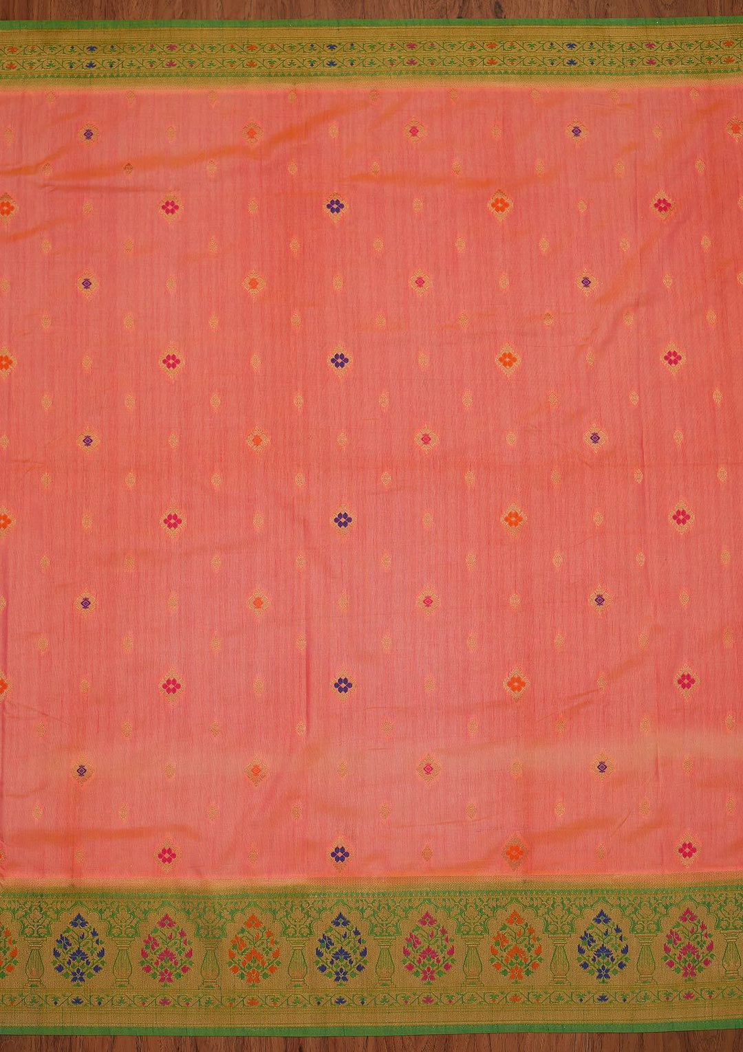 Peach Zariwork Raw Silk Designer Saree - koskii