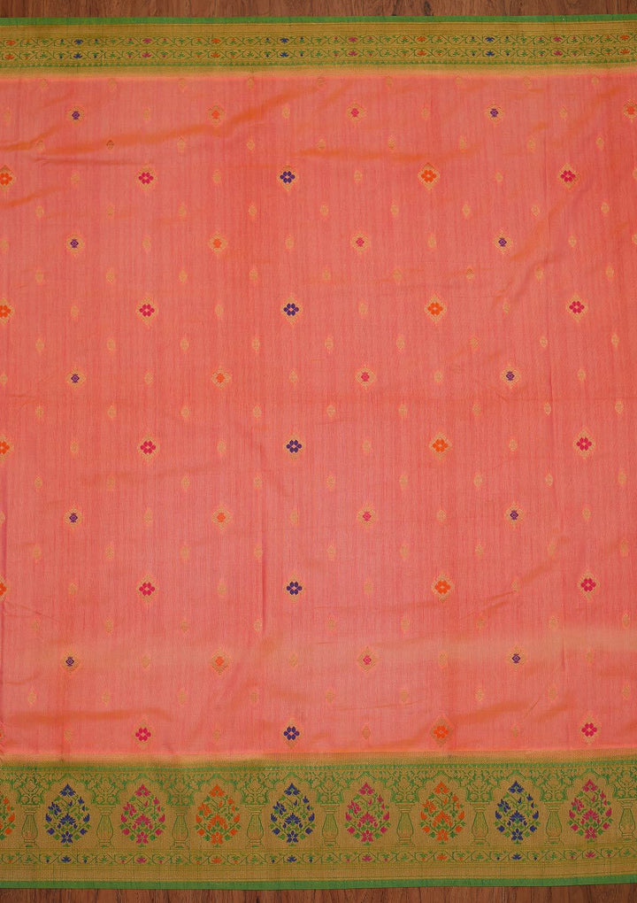 Peach Zariwork Raw Silk Designer Saree - koskii