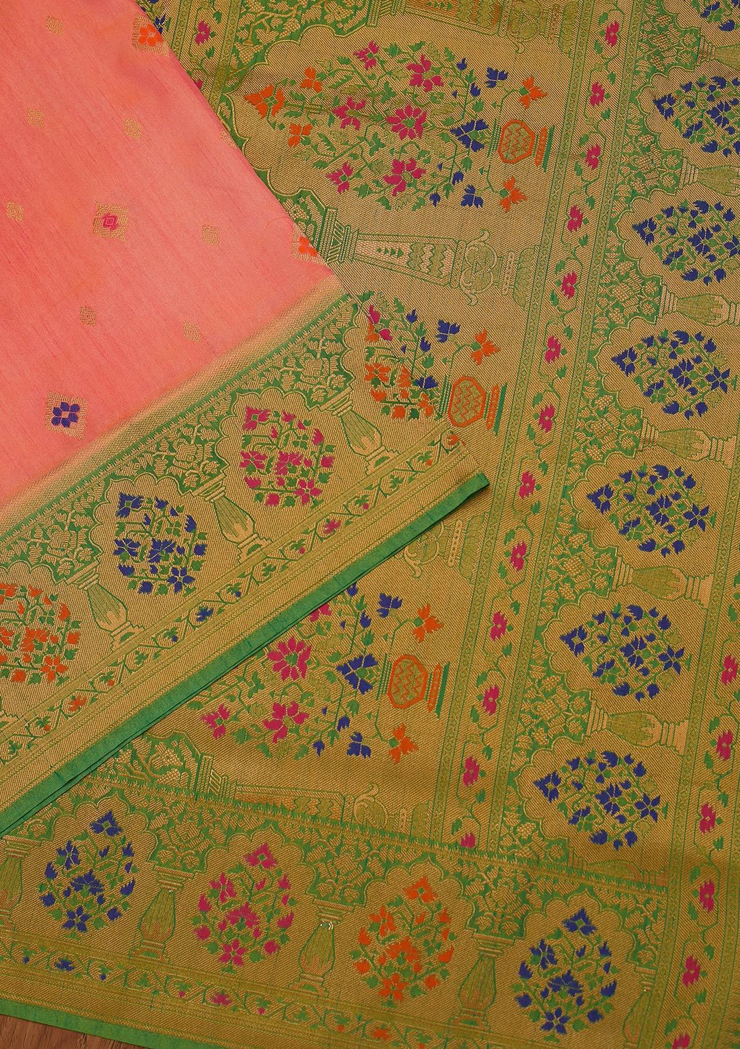 Peach Zariwork Raw Silk Designer Saree - koskii