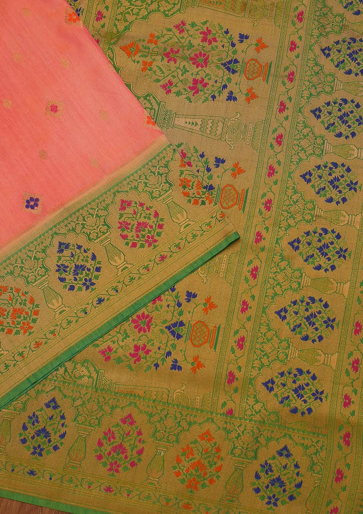 Peach Zariwork Raw Silk Designer Saree - koskii