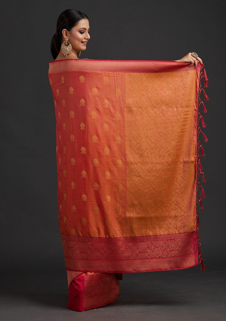 Peach Zariwork Raw Silk Designer Saree - koskii