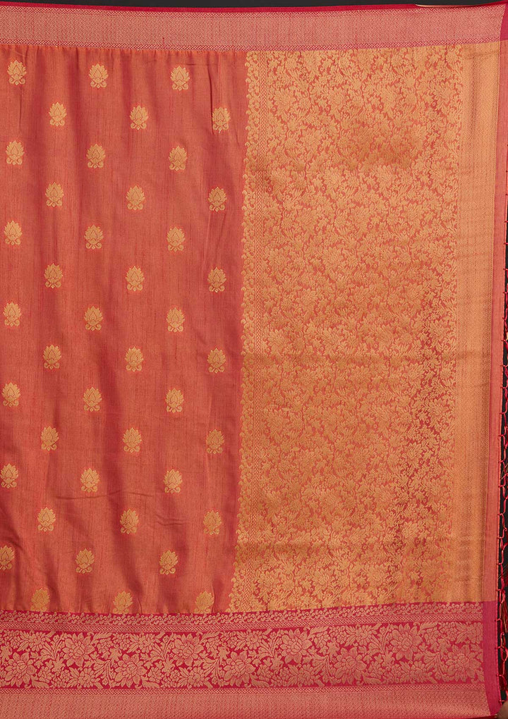 Peach Zariwork Raw Silk Designer Saree - koskii