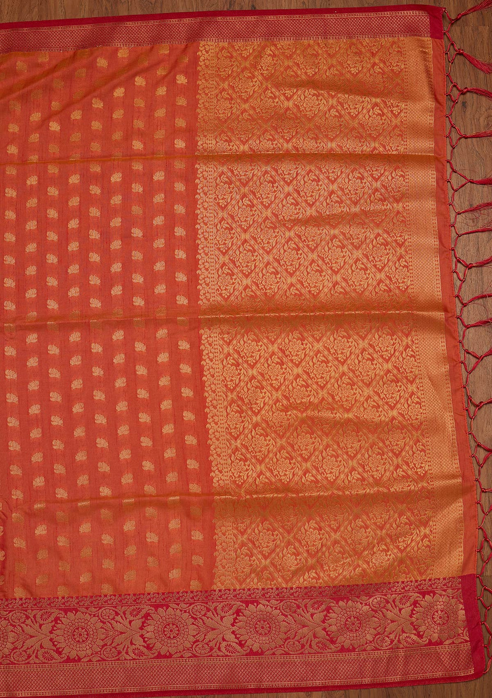 Peach Zariwork Raw Silk Designer Saree - koskii