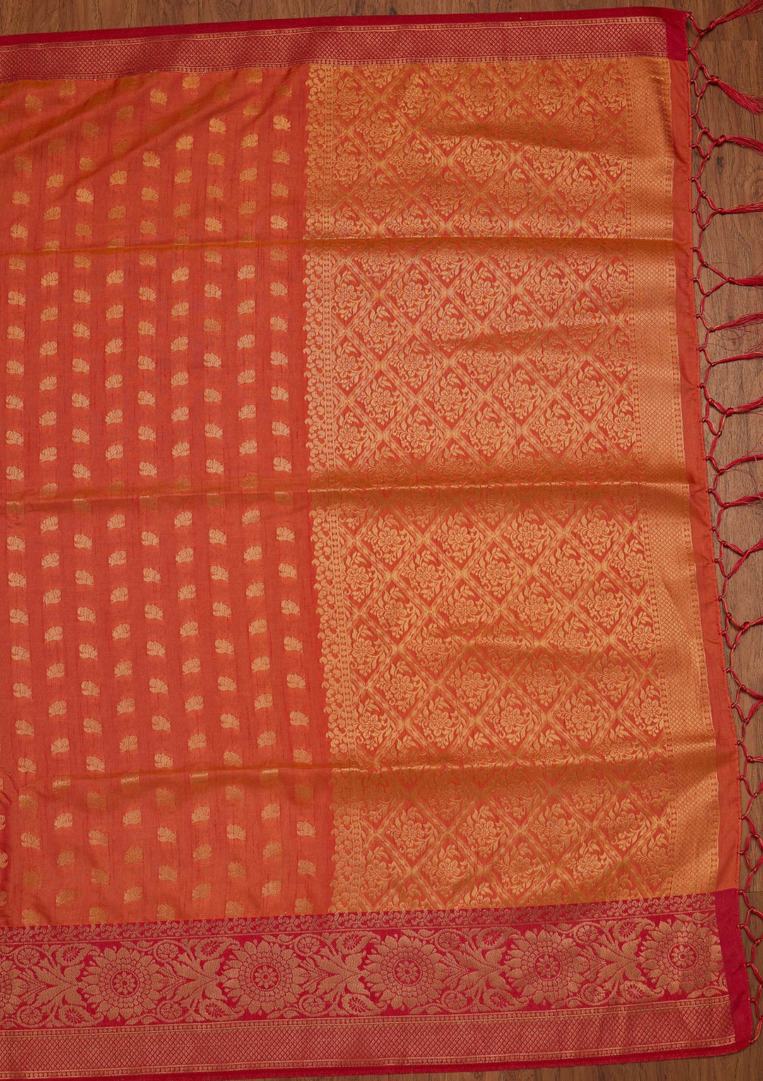 Peach Zariwork Raw Silk Designer Saree - koskii