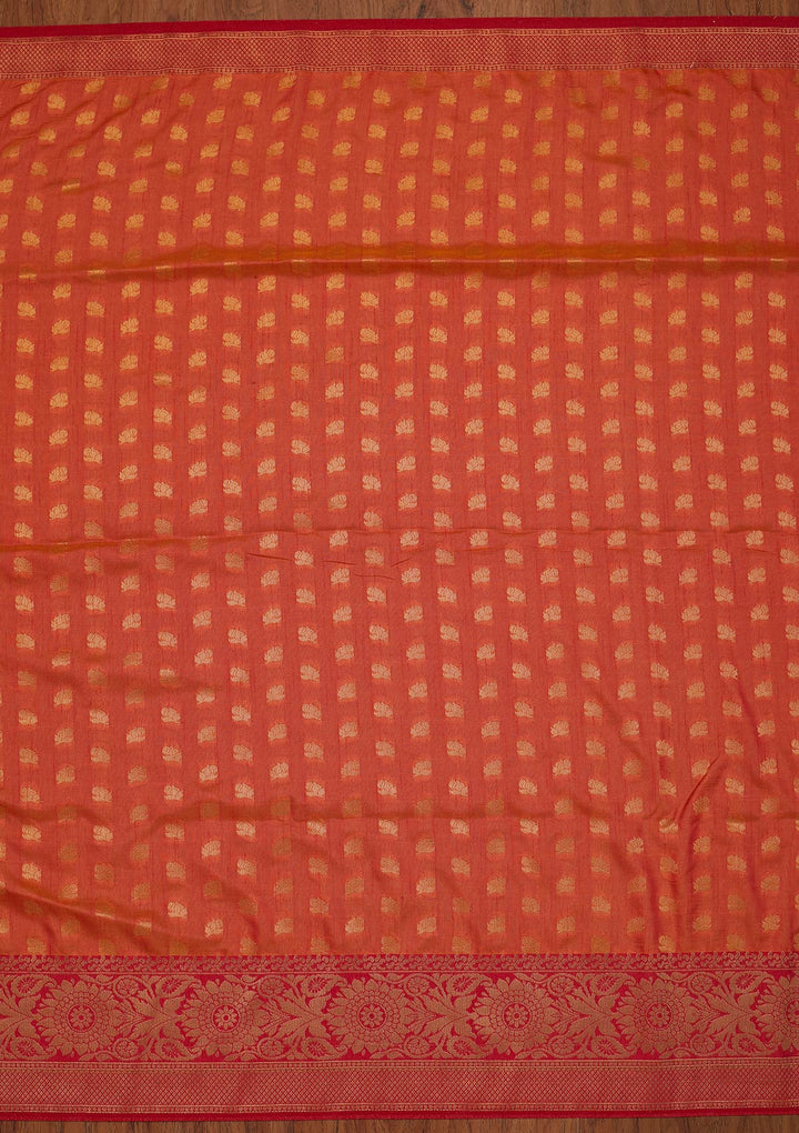 Peach Zariwork Raw Silk Designer Saree - koskii
