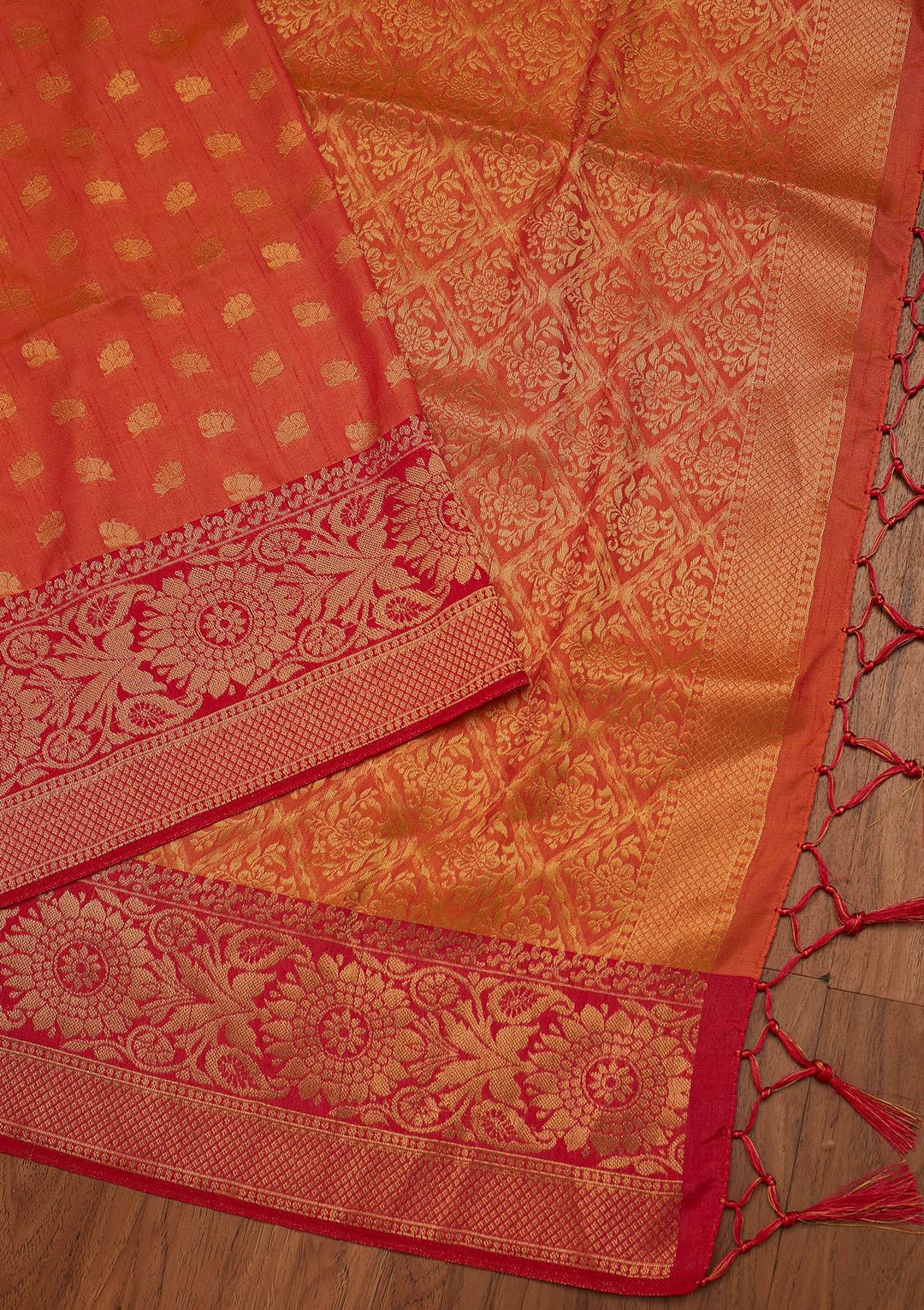 Peach Zariwork Raw Silk Designer Saree - koskii