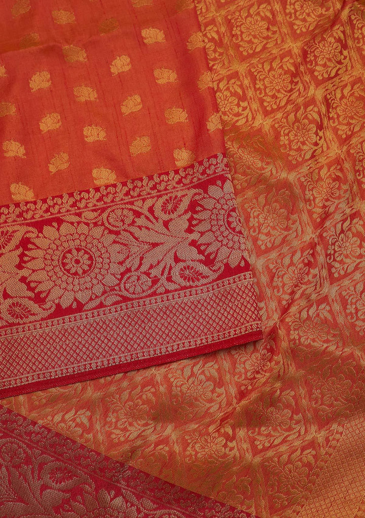 Peach Zariwork Raw Silk Designer Saree - koskii