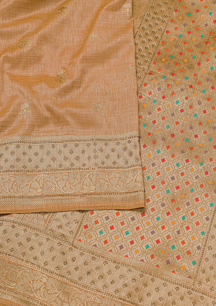 Peach Zariwork Raw Silk Saree-Koskii
