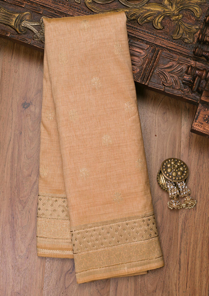 Peach Zariwork Raw Silk Saree-Koskii