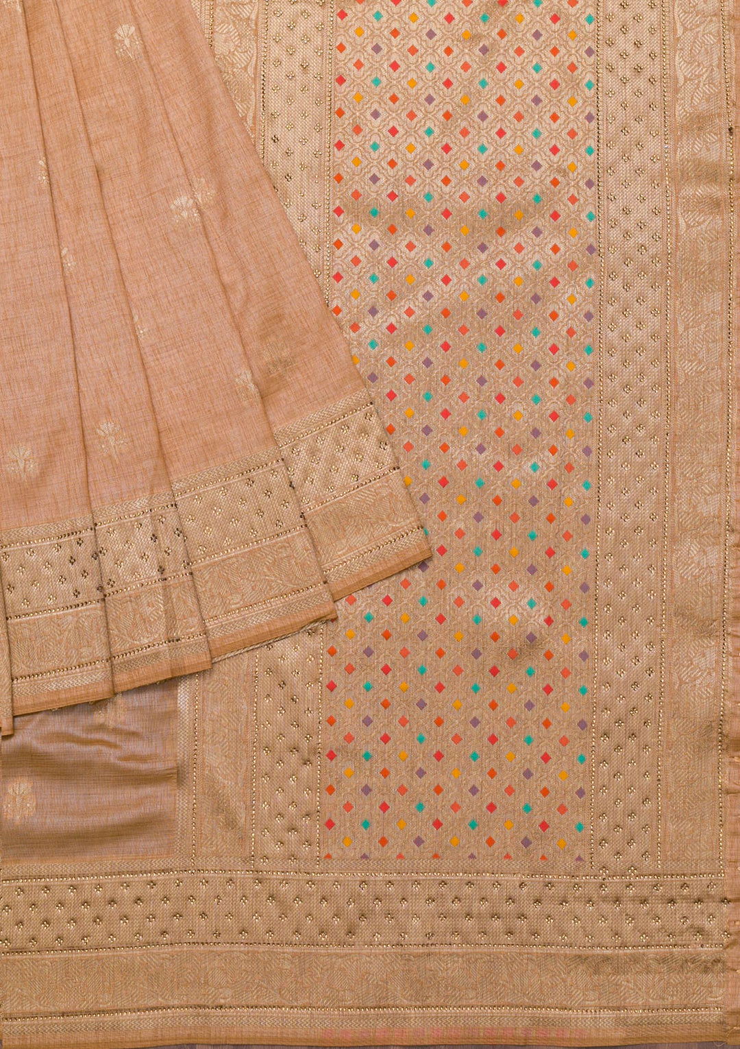Peach Zariwork Raw Silk Saree-Koskii