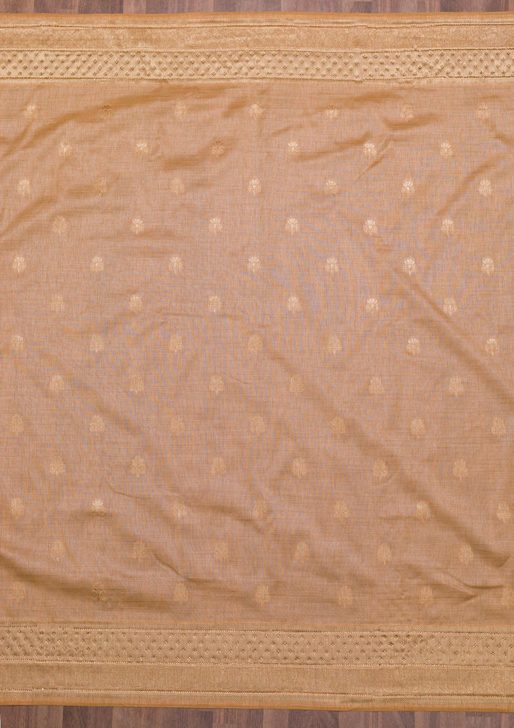 Peach Zariwork Raw Silk Saree-Koskii