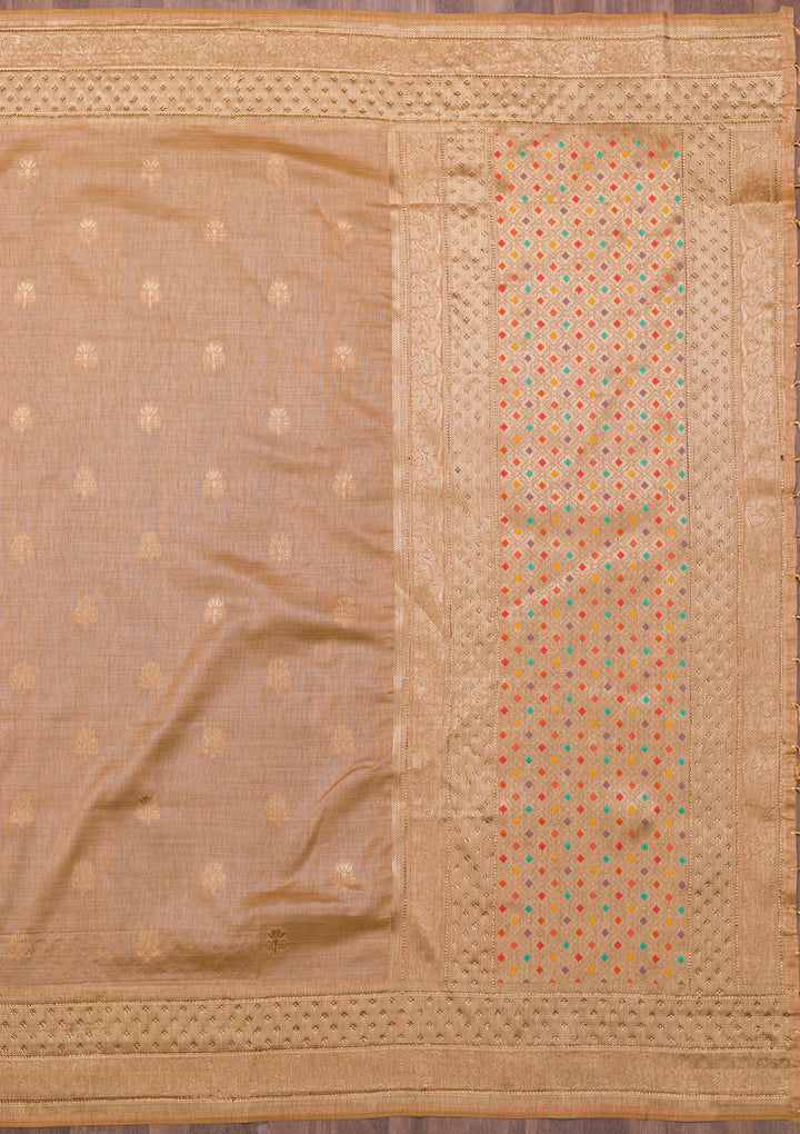 Peach Zariwork Raw Silk Saree-Koskii