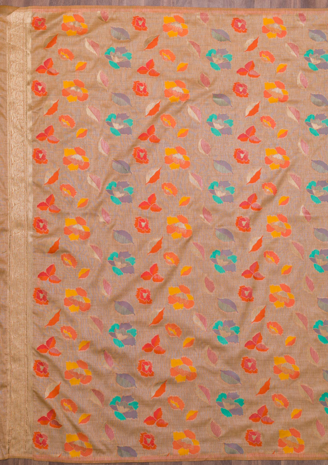 Peach Zariwork Raw Silk Saree-Koskii