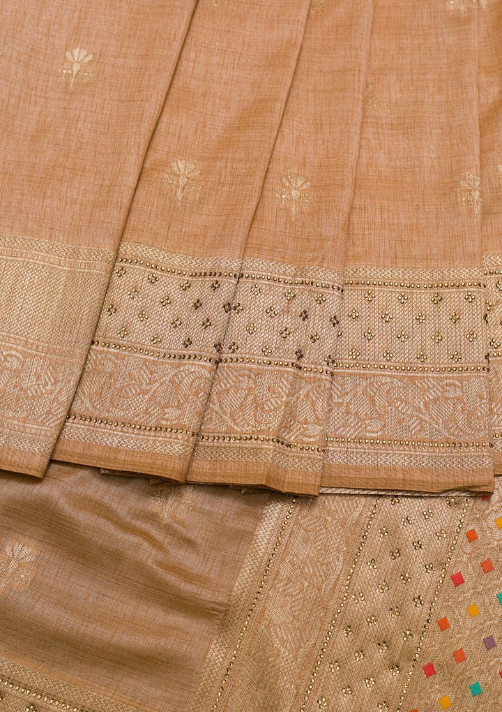 Peach Zariwork Raw Silk Saree-Koskii