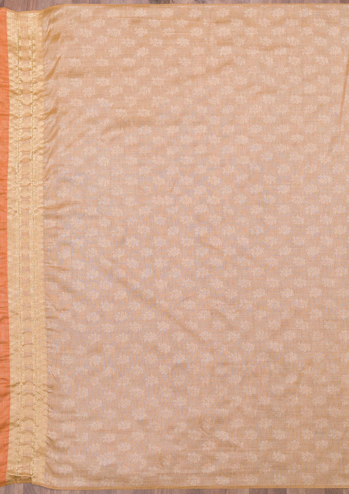 Peach Zariwork Raw Silk Saree-Koskii