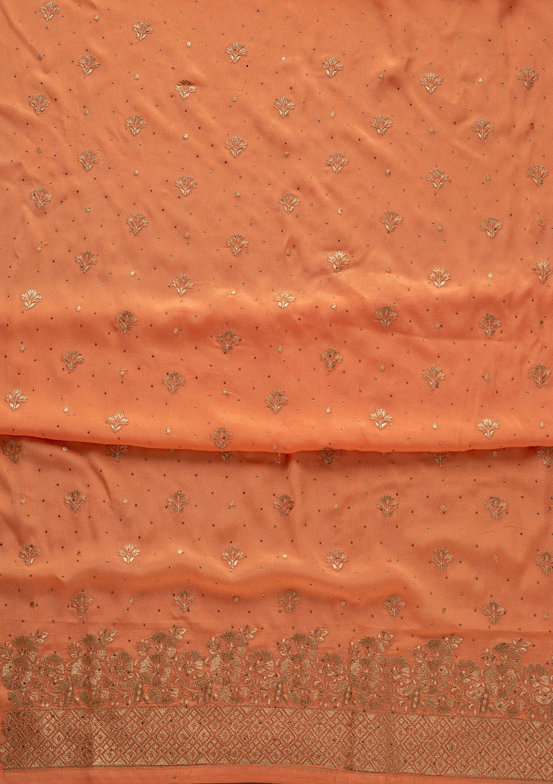 Peach Zariwork Semi Crepe Designer Unstitched Salwar Suit - koskii
