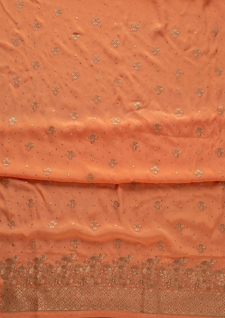 Peach Zariwork Semi Crepe Designer Unstitched Salwar Suit - koskii