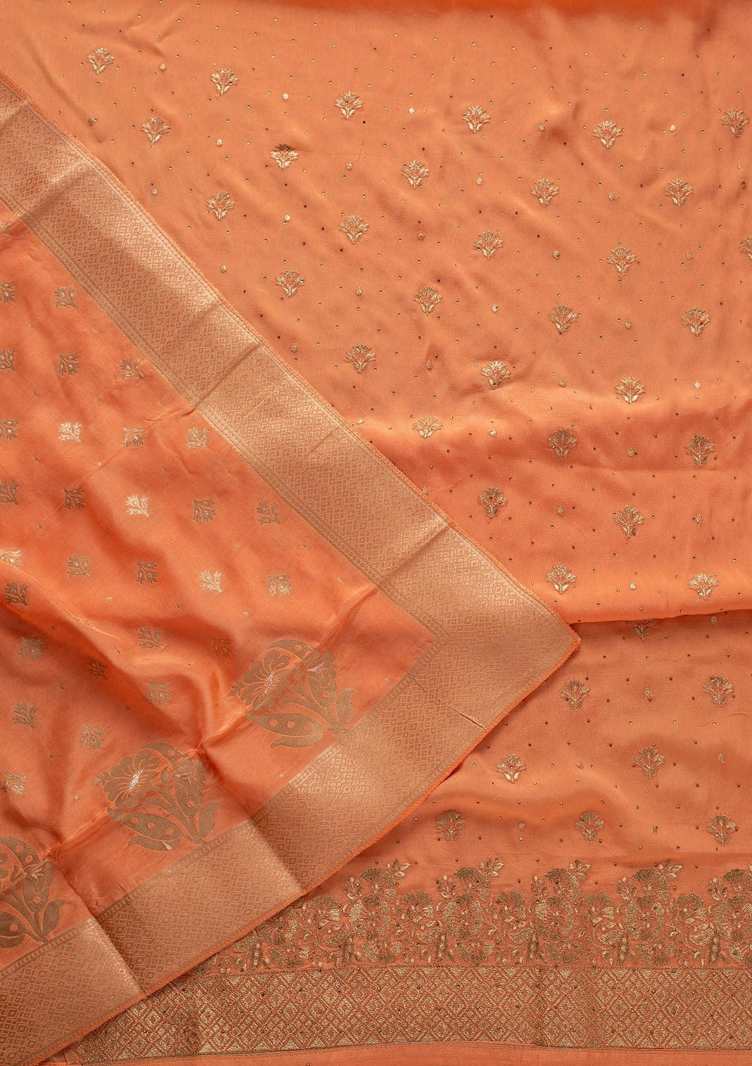 Peach Zariwork Semi Crepe Designer Unstitched Salwar Suit - koskii