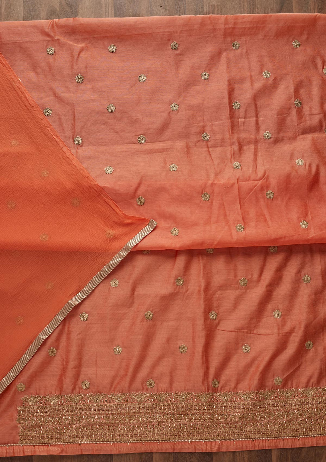 Peach Zariwork Semi Crepe Designer Unstitched Salwar Suit - Koskii