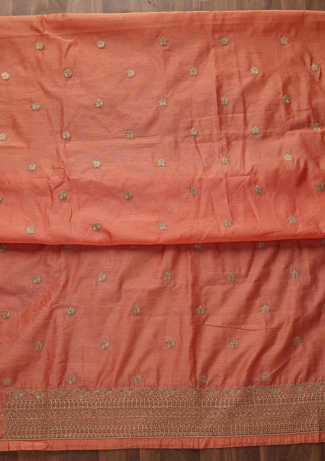Peach Zariwork Semi Crepe Designer Unstitched Salwar Suit - Koskii