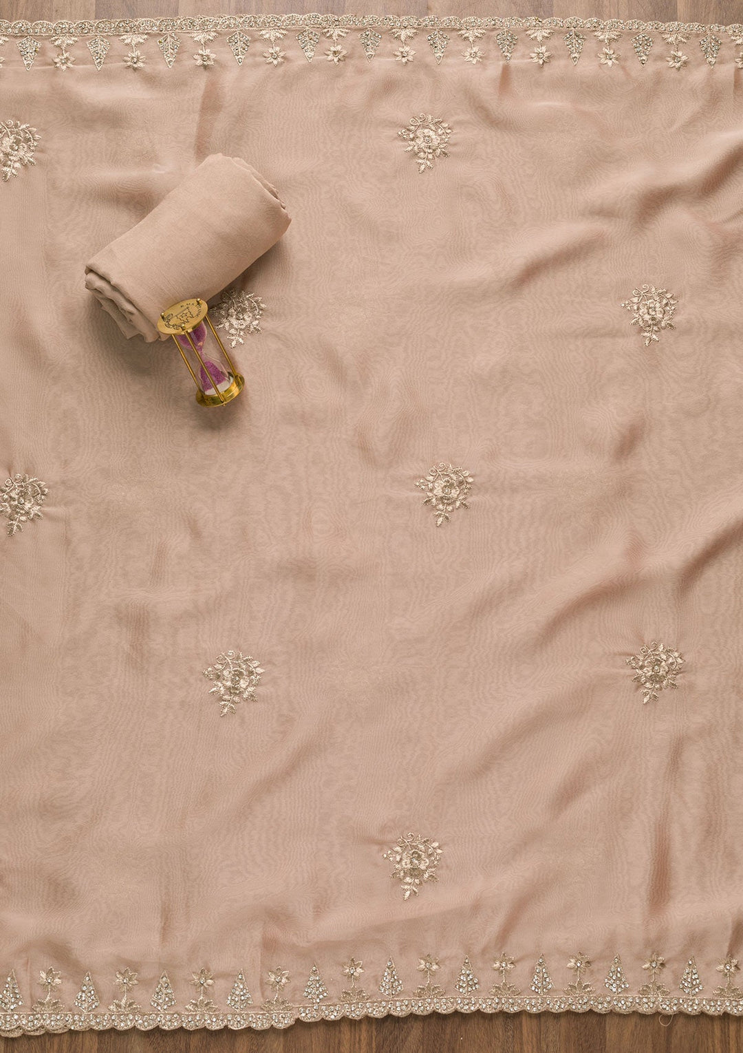 Peach Zariwork Semi Crepe Unstitched Salwar Suit-Koskii