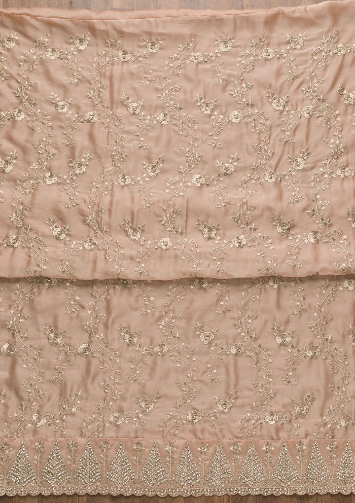 Peach Zariwork Semi Crepe Unstitched Salwar Suit-Koskii