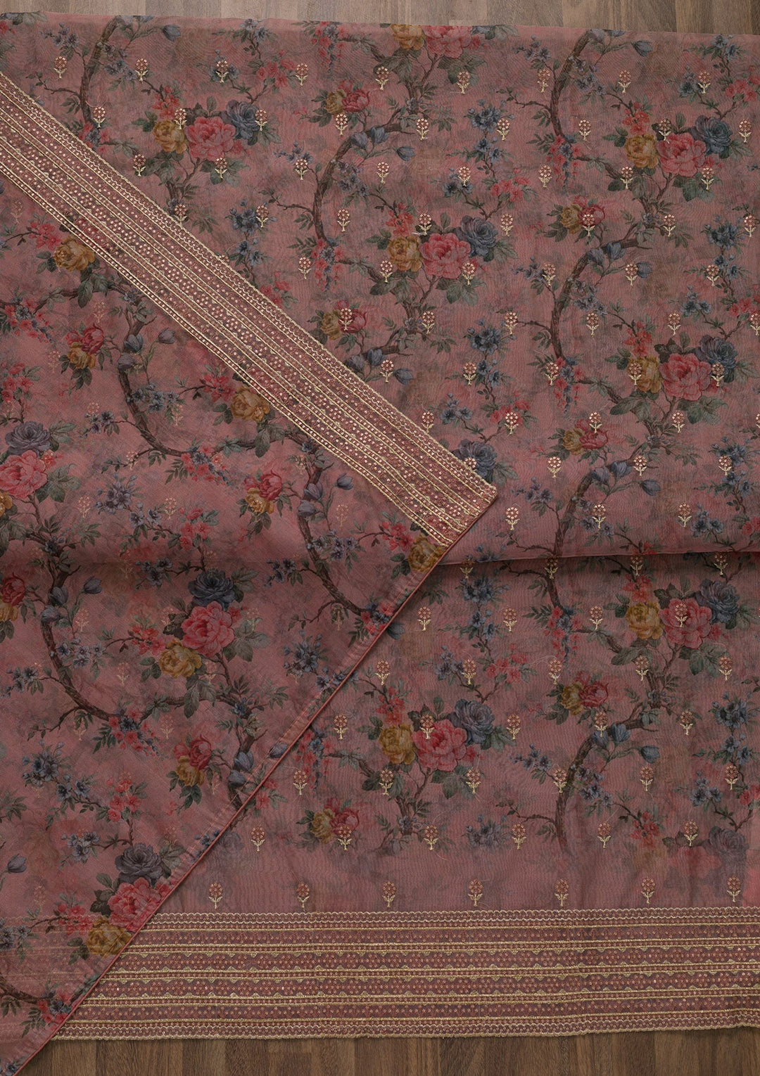 Peach Zariwork Chanderi Unstitched Salwar Suit-Koskii