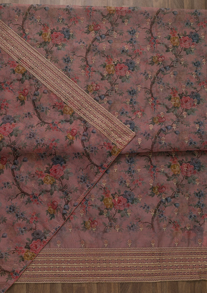 Peach Zariwork Chanderi Unstitched Salwar Suit-Koskii