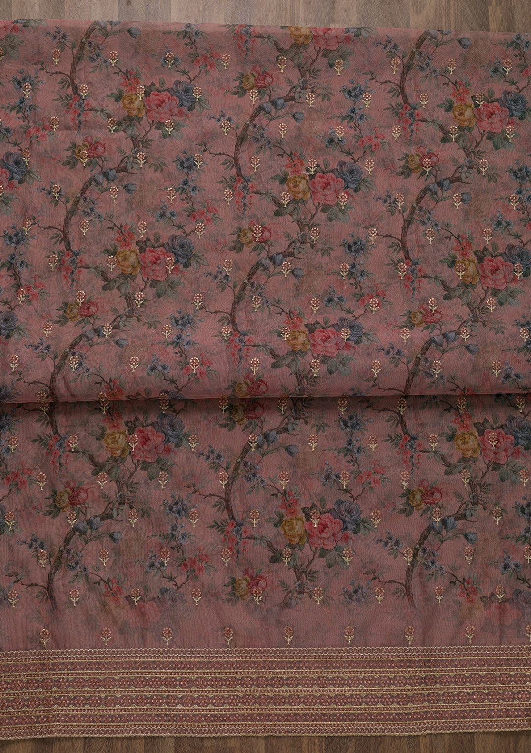 Peach Zariwork Chanderi Unstitched Salwar Suit-Koskii
