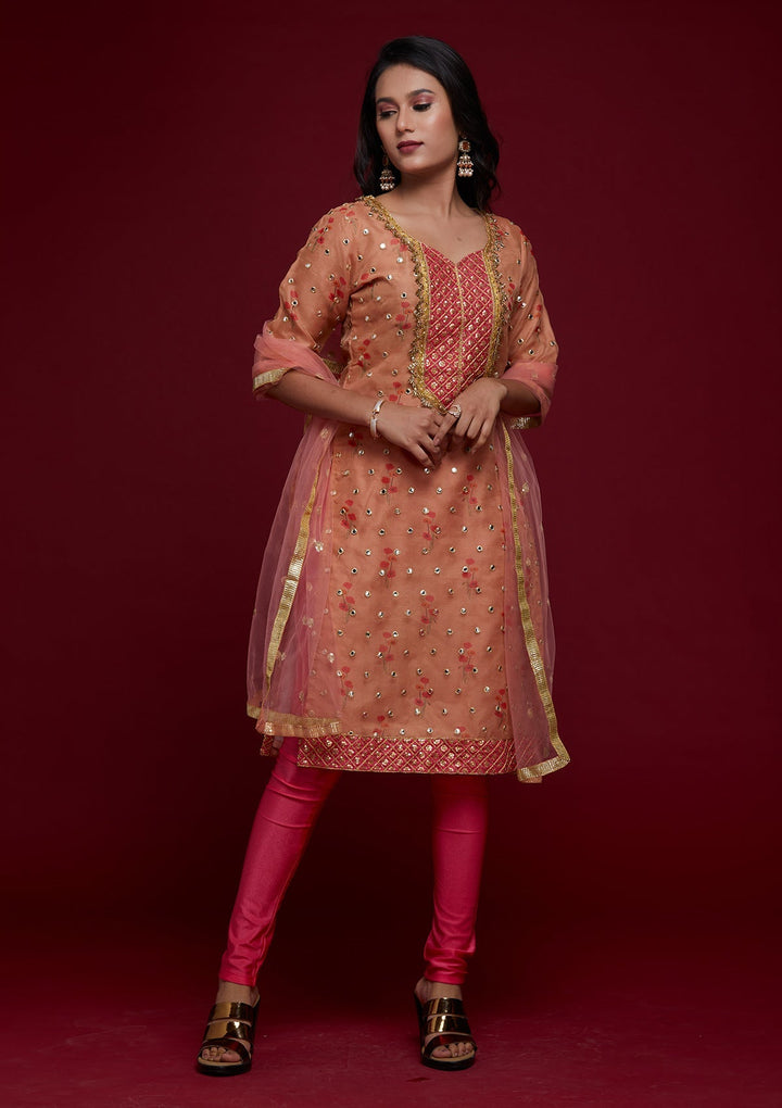 Peach Zariwork Shimmer Designer Salwar Suit - Koskii