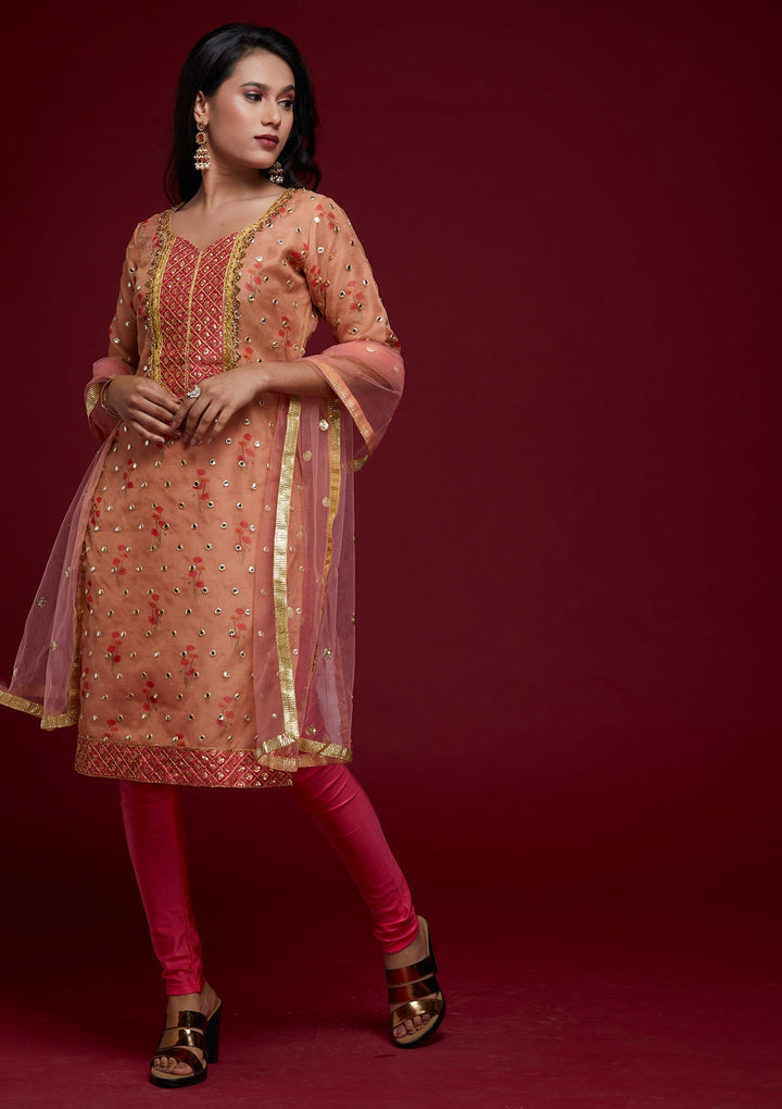 Peach Zariwork Shimmer Designer Salwar Suit - Koskii