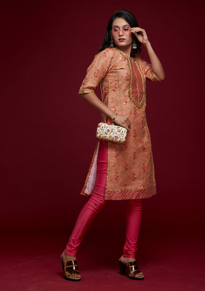 Peach Zariwork Shimmer Designer Salwar Suit - Koskii