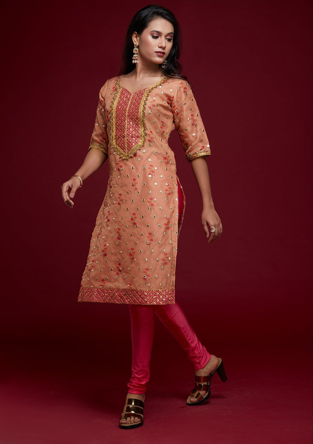 Peach Zariwork Shimmer Designer Salwar Suit - Koskii