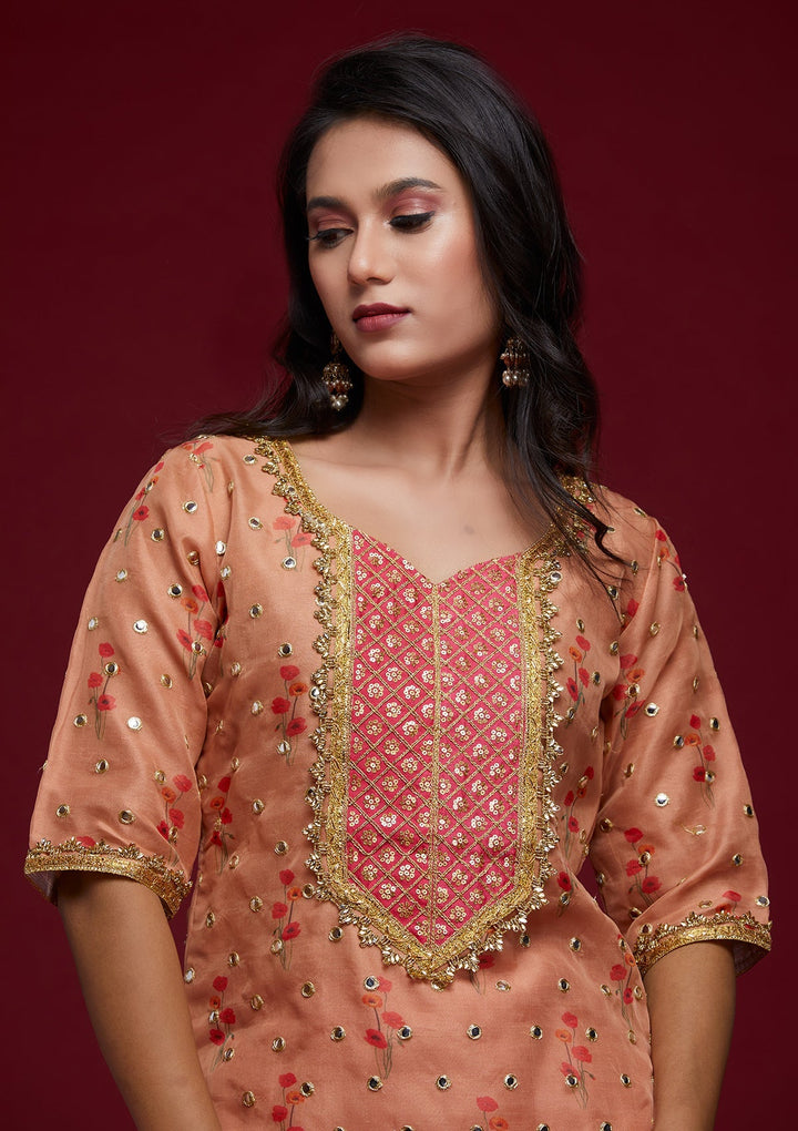 Peach Zariwork Shimmer Designer Salwar Suit - Koskii