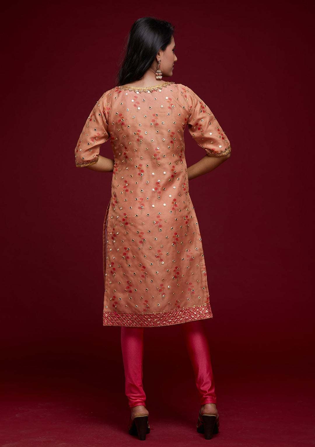 Peach Zariwork Shimmer Designer Salwar Suit - Koskii