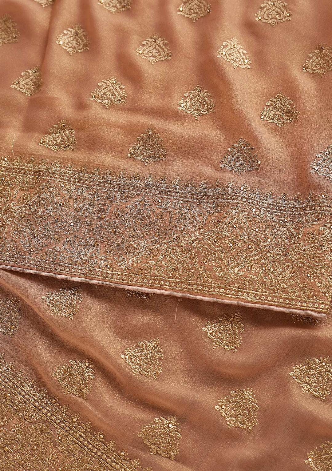 Peach Zariwork Shimmer Designer Saree - koskii
