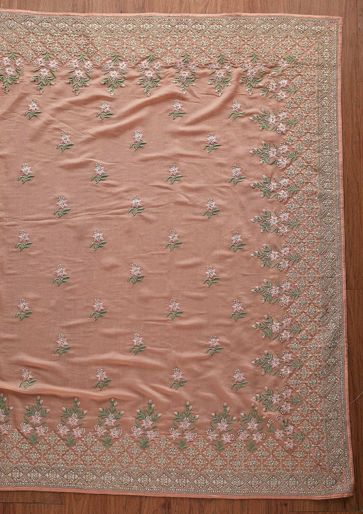 Peach Zariwork Shimmer Designer Saree - koskii