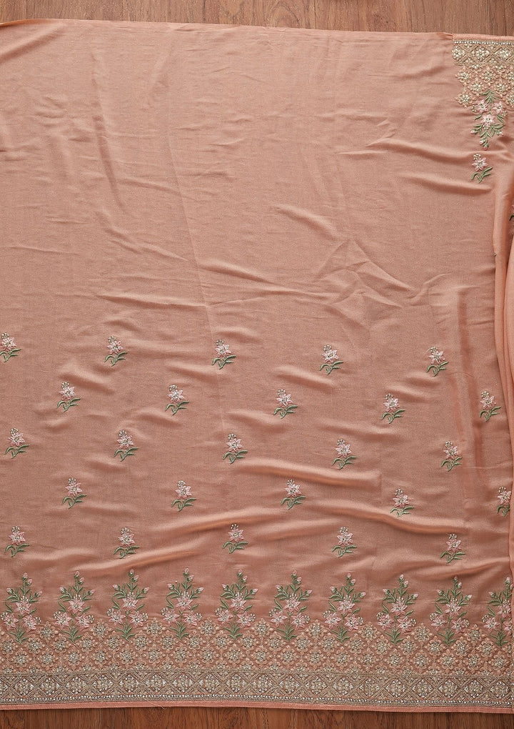 Peach Zariwork Shimmer Designer Saree - koskii