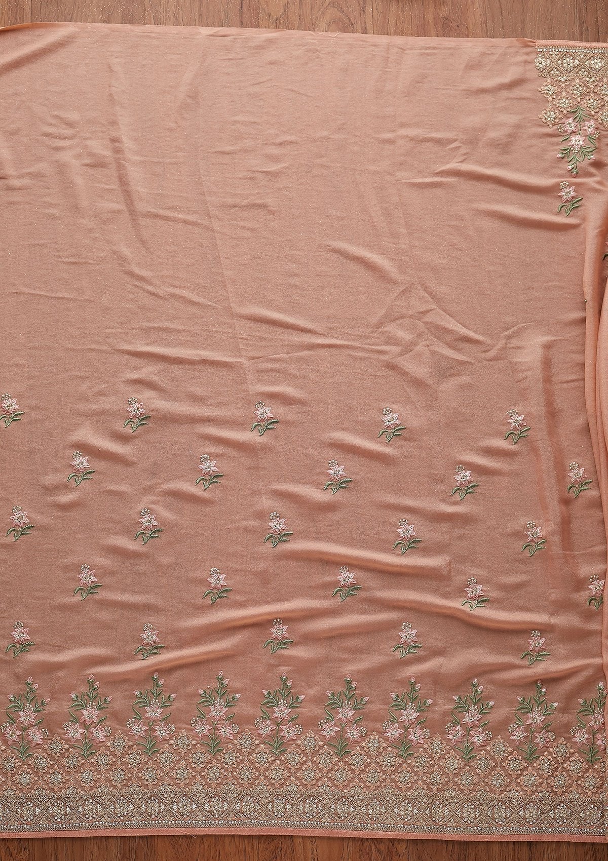 Peach Zariwork Shimmer Designer Saree - koskii
