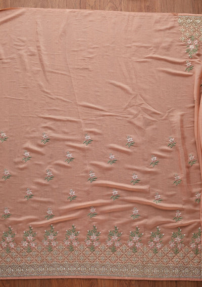 Peach Zariwork Shimmer Designer Saree - koskii
