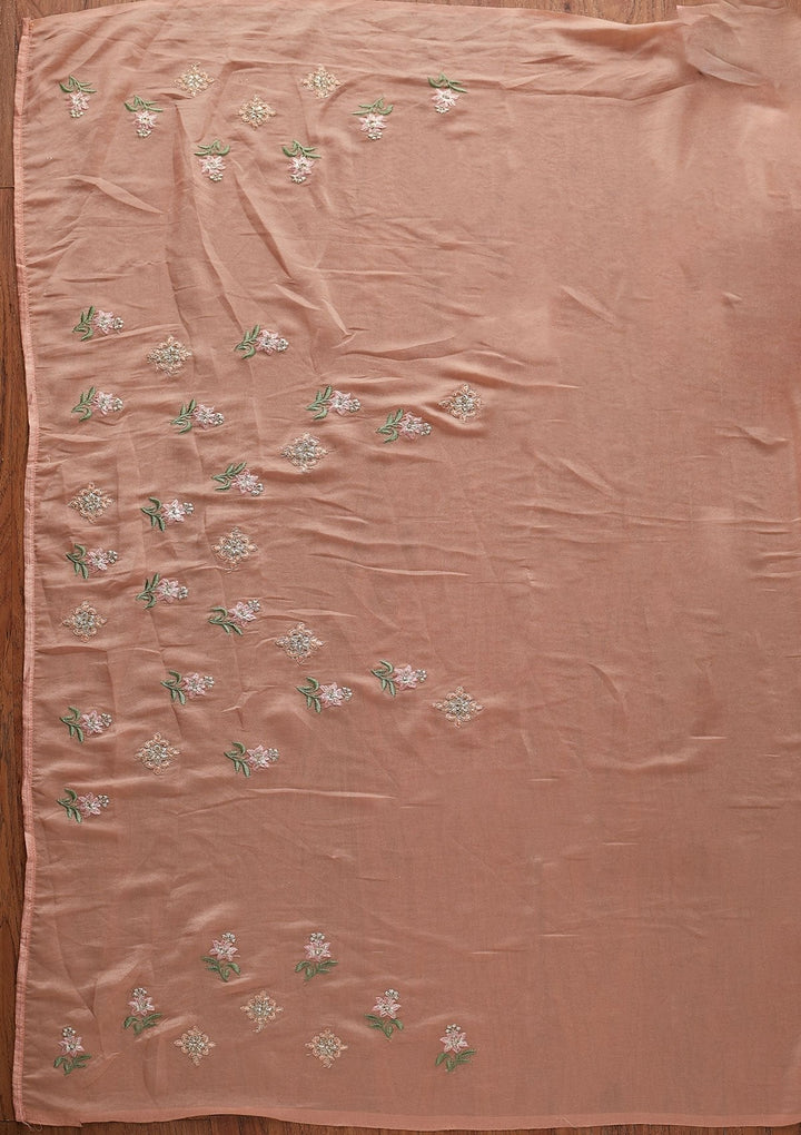Peach Zariwork Shimmer Designer Saree - koskii