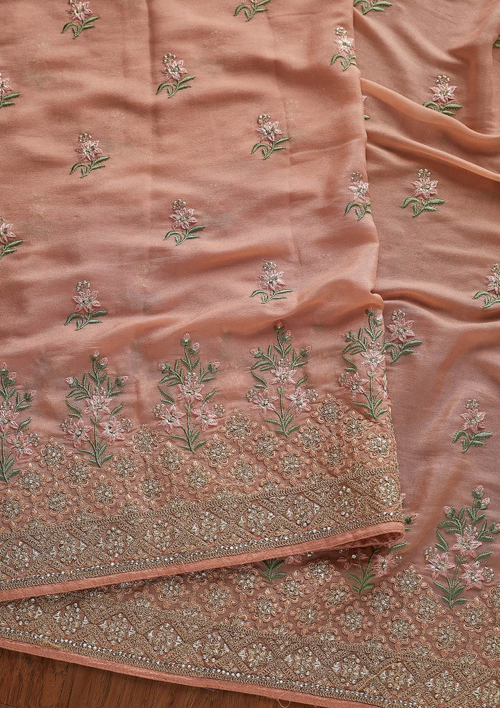 Peach Zariwork Shimmer Designer Saree - koskii