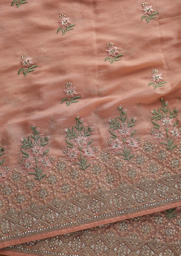 Peach Zariwork Shimmer Designer Saree - koskii