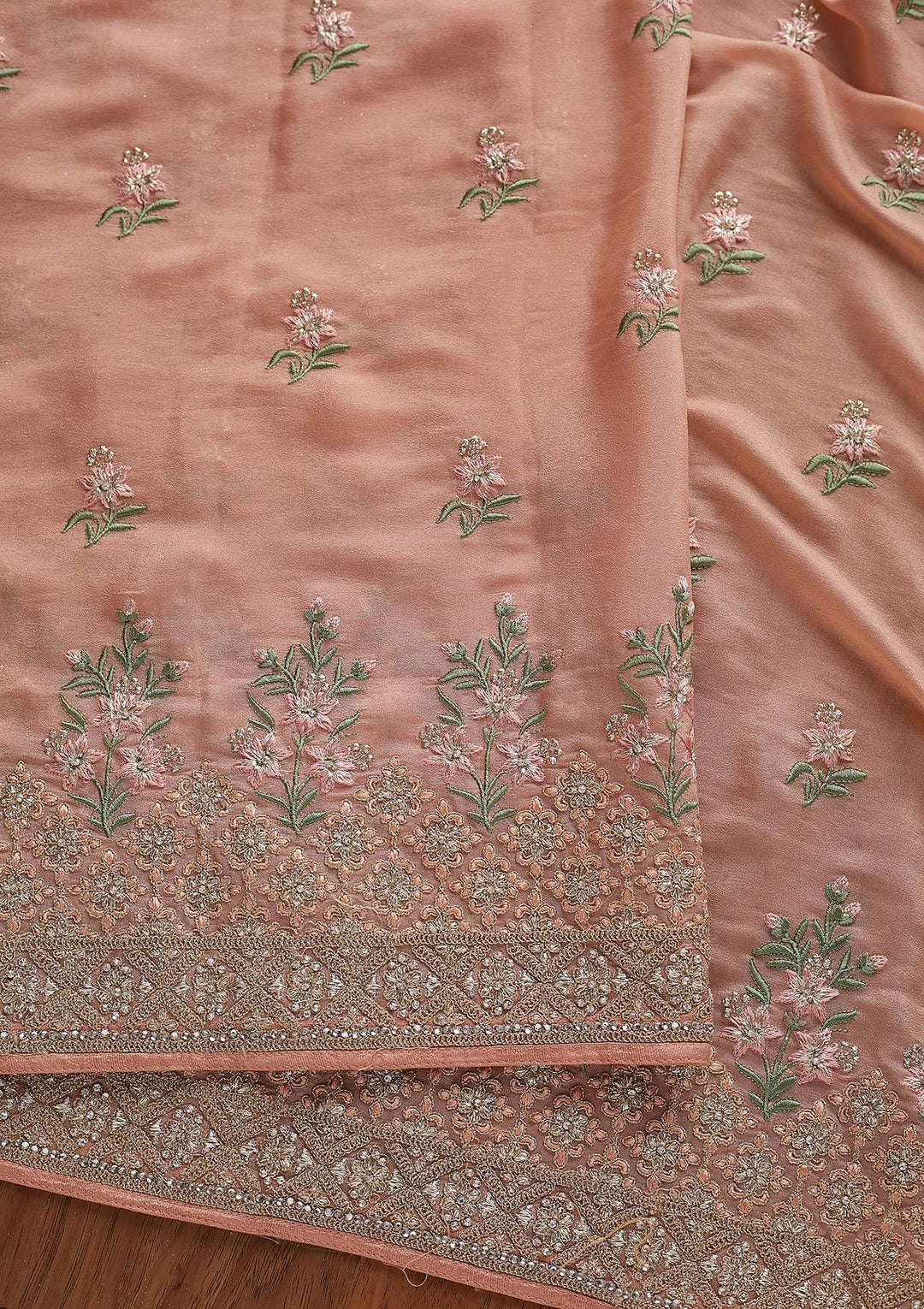 Peach Zariwork Shimmer Designer Saree - koskii