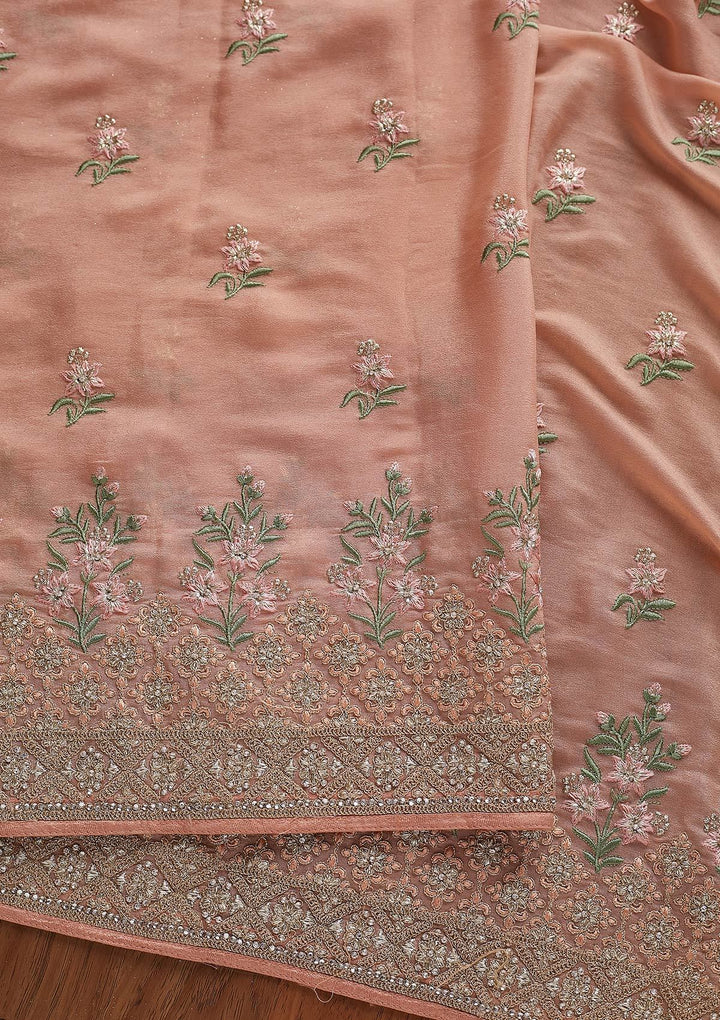 Peach Zariwork Shimmer Designer Saree - koskii