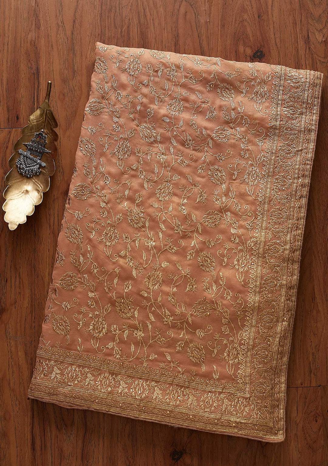 Peach Zariwork Shimmer Designer Saree - koskii