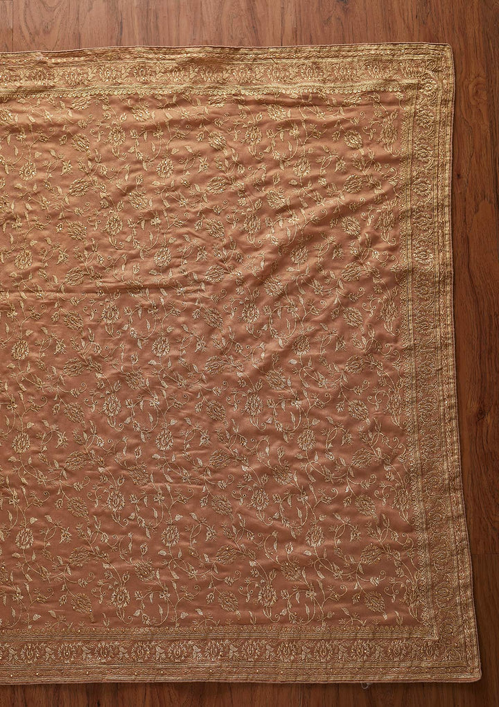 Peach Zariwork Shimmer Designer Saree - koskii