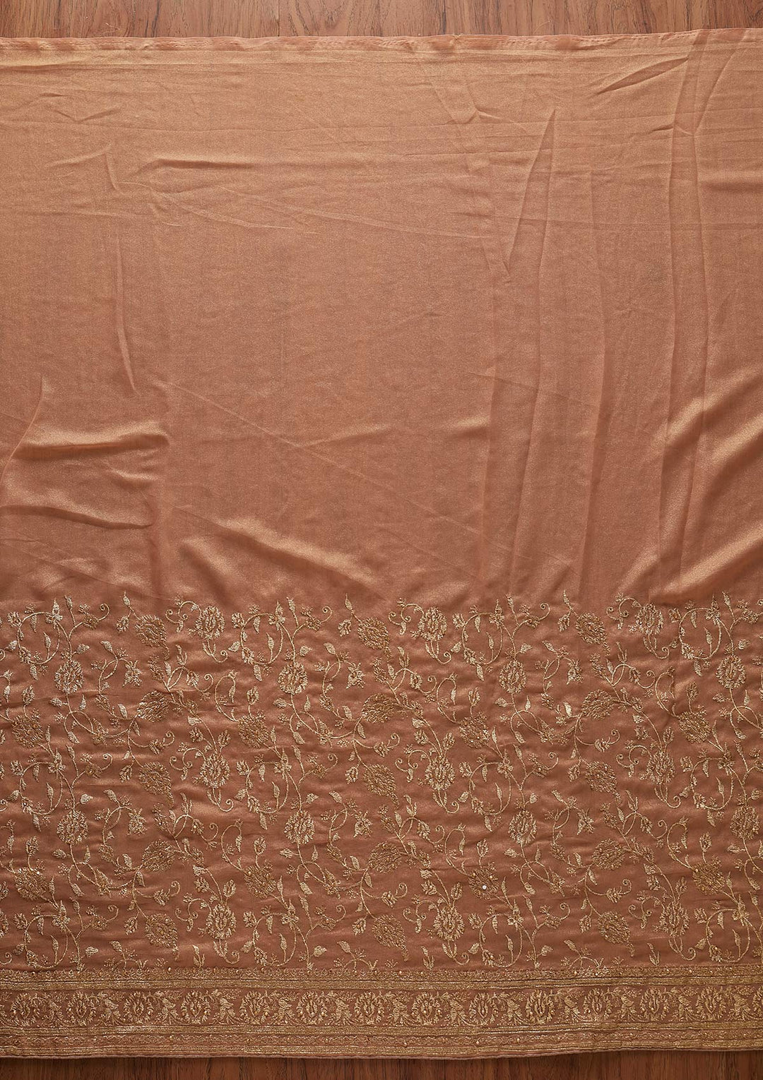 Peach Zariwork Shimmer Designer Saree - koskii