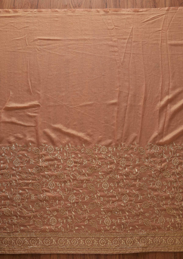 Peach Zariwork Shimmer Designer Saree - koskii